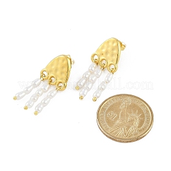 女性用304ステンレススチールスタッドピアス  天然パールと  クラゲ  ゴールドカラー  35x15.5mm&nbsp;STAS-Z111-13G