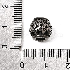 316サージカルステンレススチールヨーロピアンビーズ  大穴ビーズ  花で丸い  アンティークシルバー  10x9mm  穴：4mm&nbsp;SA-CBA1C2C-12AS-04