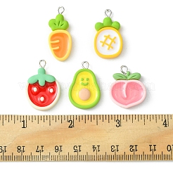 10個5スタイル不透明樹脂ペンダント  果物と野菜のチャーム  プラチナトーンの鉄ループ付き  混合図形  25.5~31x12.5~19x5.5mm  穴：2mm  2個/スタイル&nbsp;RESI-FS0001-52