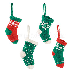 4Pcs 4 Styles Christmas Polyester Socks Pendant Decorations&nbsp;AJEW-TA0003-29A