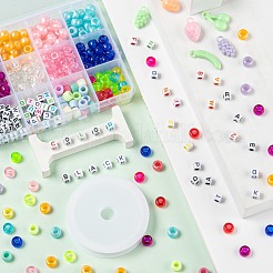 DIYジュエリー作りの発見キットのためのビーズとペンダントキット  プラスチックパールビーズを含む  透明＆不透明アクリルビーズ＆ヨーロッパビーズ  プラスチックアクリルフルーツペンダント  伸縮性のある糸  ミックスカラー  ビーズ：約421個/セット&nbsp;DIY-FS0001-99