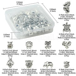 60個10スタイルチベットスタイルアロイヨーロピアンビーズ  大穴ビーズ  混合図形  アンティークシルバー  9~16x8~12x5~9mm  穴：4~5mm&nbsp;TIBEB-FS0001-03