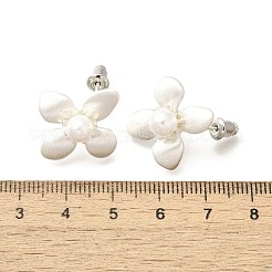 花の真鍮とプラスチックの模造真珠のスタッドピアス  銀  20x17.5mm&nbsp;LS-EJEW-A121-03S