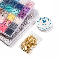 DIY平石ビーズスタイルストレッチブレスレット作りキット  手作りのポリマークレイ、アクリル、非磁性の合成ヘマタイト、真鍮ビーズを含む  弾性水晶の線  ミックスカラー  6x1mm  穴：2mm&nbsp;DIY-JP0005-86