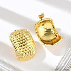 女性用304ステンレススチールスタッドピアス  長方形  ゴールドカラー  27x18.5mm&nbsp;EJEW-A125-59G