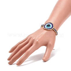 Glass Seed Braided Evil Eye Link Bracelet for Women&nbsp;BJEW-JB08398-02