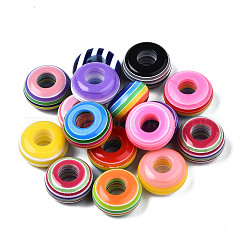 ストライプ樹脂大穴ビーズ  フラットラウンド  ミックスカラー  14x7.5mm  穴：5.5mm&nbsp;RESI-YWC0001-03