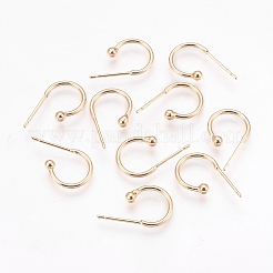 真鍮製スタッドピアスパーツ  ハーフフープピアス  ニッケルフリー  18KGP本金メッキ  21x15x3mm  ピン：0.8mm&nbsp;X-KK-T020-105G