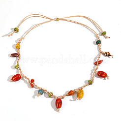 Bohemian Adjustable Porcelain Chip Beads Cotton Cord Braided Necklaces for Women&nbsp;WG0ECFE-02