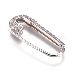 真鍮製フープピアス  ラインストーン付き  安全ピン形状  プラチナ  透明  26~26.5x10~11x3mm  ピン：0.8mm&nbsp;EJEW-K085-03P