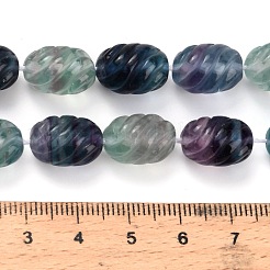 天然蛍石の彫刻ビーズ連売り  ツイストオーバル  14~14.5x10.5mm  穴：0.9mm  約28個/連  15.55''（39.5センチメートル）&nbsp;G-L634-P01-01