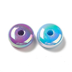 UVメッキ不透明レインボー虹色アクリルビーズ  フラットラウンド  ミックスカラー  16x7mm  穴：3.7mm&nbsp;PACR-D069-03