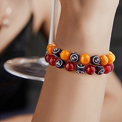 Dark Orange Natural Yellow Jade Round Beaded Stretch Bracelet&nbsp;BJEW-SW00077-07