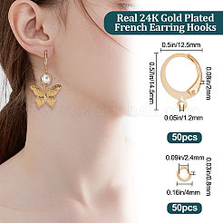 304ステンレススチールフレンチフックピアス金具50個  水平ループとオープン丸カン50個付き。  24KGP本金メッキ  14.5x12.5x2mm  穴：1.2mm&nbsp;STAS-BBC0002-17