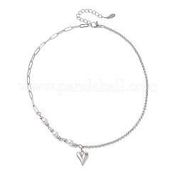 Alloy Heart Pendant 304 Stainless Steel & Shell Pearl Link Chain Necklaces for Women&nbsp;NJEW-JN05566