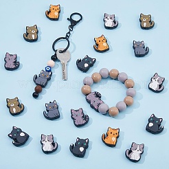 6色のプラスチックビーズ  猫の形  ミックスカラー  30x24x9mm  穴：3mm  4個/カラー  24pc&nbsp;FIND-HS0001-05