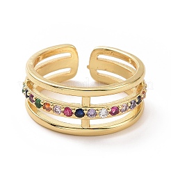 Colorful Cubic Zirconia Triple Line Open Cuff Ring&nbsp;RJEW-I093-01G