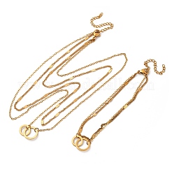インターロッキングリング 304 ステンレススチール 二重層ネックレス & リンクブレスレットセット  ゴールドカラー  7.20インチ（183mm）&nbsp;SJEW-Z003-02G
