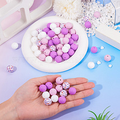 70個 4スタイル シリコンビーズ ラウンドゴムビーズ 15mm ルーズスペーサービーズ DIY用品 ジュエリーキーホルダー作り  パープル  15mm&nbsp;FIND-TA0010-31B