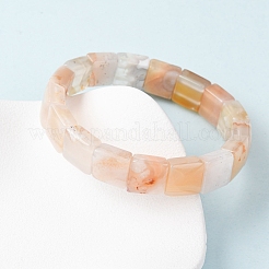 女性用スクエア天然桜瑪瑙ビーズストレッチブレスレット  ビーズ：12x12mm  内径：2-1/4インチ（5.8cm）&nbsp;BJEW-Z149-02A
