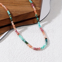 Bohemian Style Natural African Turquoise(Jasper) & Rhodonite & Red Aventurine & Aquamarine Faceted Round Beaded Necklaces for Women&nbsp;EF1114