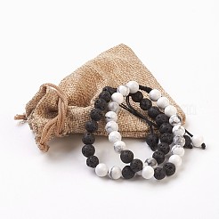 バレンタインデー特別贈り物  天然溶岩とハウライト編みビーズブレスレット  1-7/8インチ（4.9cm）  1連 /セット&nbsp;BJEW-JB03729