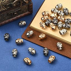 30個 3色合金ヨーロピアンビーズ  スカル  大穴ビーズ  ミックスカラー  13x10.5x9.7mm  穴：6.5x6mm  10個/カラー&nbsp;FIND-YW0011-67