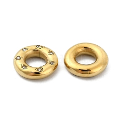 304ステンレスペンダント  ラインストーン付き  ドーナツのチャーム  14KGP本金メッキ  14.5x15x4mm  穴：6.5mm&nbsp;STAS-L022-352G