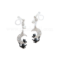 Enamel Cat with Moon Dangle Stud Earrings with Crystal Rhinestone&nbsp;MOST-PW0001-058B