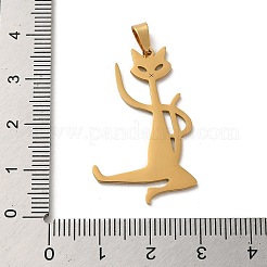 304ステンレスペンダント  レーザー切断  カンフー猫チャーム  18KGP本金メッキ  34x21x1mm  穴：6x3mm&nbsp;STAS-O005-05G