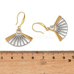 304ステンレススチール製パヴェキュービックジルコニアダングルイヤリング  ファン  ゴールデン·ステンレス鋼色  38x28mm&nbsp;SA-CBA183D-01GP