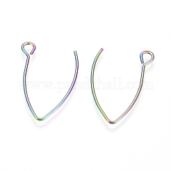 イオンプレーティング(IP) 304 ステンレススチール ピアスフック  水平ループ付き  虹色  26x15.5mm  穴：2.5mm  ピン：0.8mm&nbsp;LS-X-STAS-L216-03A-M