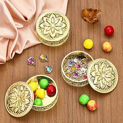 プラスチック製のギフトボックス  プレゼント お菓子 クッキー 収納  中空の花とフラットラウンド  ゴールド  7.3x3.2cm  内径：6.4x2.5のCM&nbsp;CON-WH0087-48
