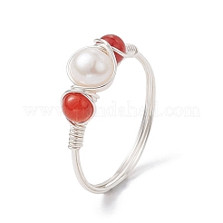 Copper Wire Wrapped Natural Gemstone Open Ring&nbsp;RJEW-JR00632-02