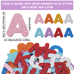 8セット8色の頭文字EVAプラスチック粘着フォームステッカー  グリッターパウダー付き  パーティーデコラティブプレゼント用  ミックスカラー  43~44x13~52x2mm  20 G /セッティング  1セット/色&nbsp;DIY-SP0002-68