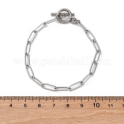 変色しにくい304ステンレススチールペーパークリップチェーンブレスレット  トグル留め金付き  ステンレス鋼色  7-1/4インチ（18.5cm）&nbsp;X-BJEW-JB04967
