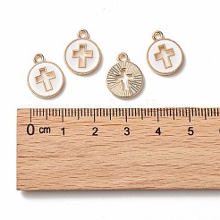 ライトゴールドメッキの合金エナメルペンダント  クロスとフラットラウンド  ミックスカラー  15x12x1.5mm  穴：1.6mm&nbsp;ENAM-R136-18