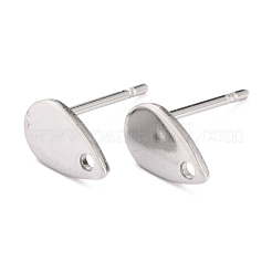 変色しにくい304ステンレススチールスタッドピアス金具  ティアドロップ  ステンレス鋼色  8x5x0.8mm  穴：1mm  ピン：0.8mm&nbsp;STAS-B011-04P