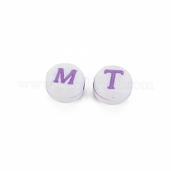 不透明なアクリルビーズ  アルファベット付きのフラットラウンド  a～zの文字  7x4mm  穴：1.6mm  約3836個/500g&nbsp;SACR-S275-04