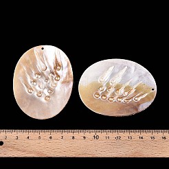 天然淡水真珠と淡水貝の大きなペンダント  楕円形のチャーム  桃パフ  70x54.5~55x4~6mm  穴：2mm&nbsp;SHEL-T020-52