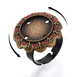 Adjustable Flower Alloy & Iron Rhinestone Bezel Cup Ring Base with Rotatable Tray&nbsp;MAK-T012-03AB