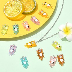 70 個 7 色の蓄光透明樹脂ペンダント  猫のチャーム  鉄のループとグリッターパウダー付き  暗闇で光る  ミックスカラー  30x15.5x7mm  穴：2mm  10個/カラー&nbsp;FIND-CJ0004-53