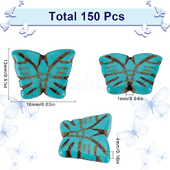 合成ハウライトビーズ150個  染め＆加熱  蝶  ターコイズ  16x13x4mm  穴：1mm&nbsp;G-SC0002-94