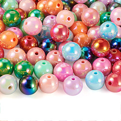 50 個の UV メッキレインボー虹色アクリルビーズ  ラウンド  ミックスカラー  15~15.5x15.5~16mm  穴：2.7mm&nbsp;PACR-FP0001-05