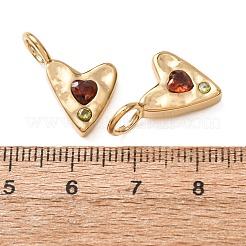 304ステンレスペンダント  ハートチャーム  ラインストーン付き  ゴールドカラー  レッド  17.5x17x6.5mm  穴：4.5mm&nbsp;RB-CBAE384-01A-G