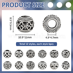 72Pcs 12 Styles Tibetan Style Alloy European Beads&nbsp;FIND-PH0060-22AS