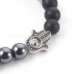 Natural Lava Rock and Black Agate(Dyed) Stretch Bracelets&nbsp;BJEW-JB04006-04