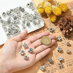 60個10スタイルチベットスタイル合金ヨーロピアンビーズ  大穴ビーズ  クローバー/花/葉  アンティークシルバー  8~14.5x7~12.5x7~9mm  穴：4.5mm  6個/スタイル&nbsp;TIBE-CJ0001-26