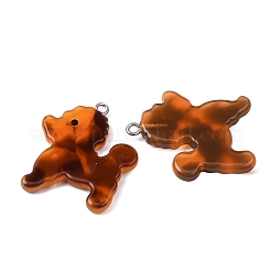 不透明なセルロースアセテート（樹脂）ペンダント  プラチナ鉄フープ付き  犬チャーム  33.5x29x4.5mm  穴：2mm&nbsp;RESI-B042-02C