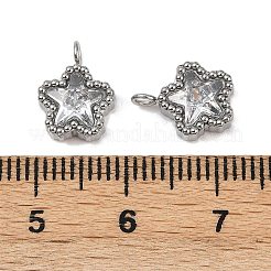 304ステンレススチールマイクロパヴェキュービックジルコニアチャーム  スター  ステンレス鋼色  11x8.5x3.5mm  穴：1.5mm&nbsp;STAS-K302-01A-P